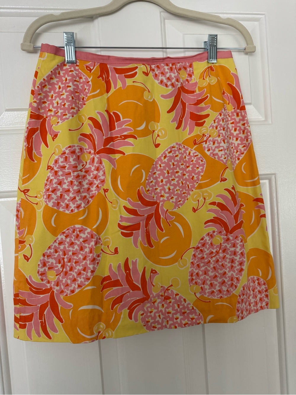 Lilly Pulitzer Yellow Mini Skirt with Pink, Red & Orange Pineapple Print